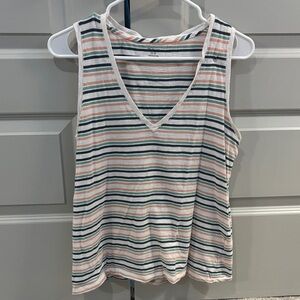 Madewell Striped V-Neck Tank in Cream, Blue & Pink